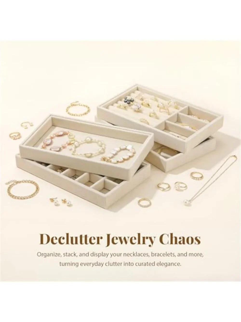 8 Pack Velvet Jewelry Trays, Stackable Jewelry Organizer Trays for Drawers